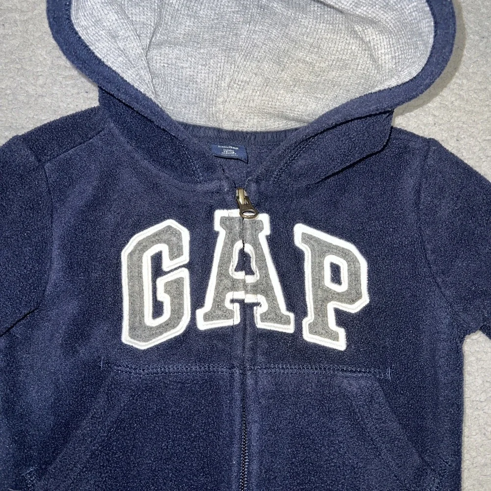 VTG Baby Gap Hoodie Toddler Sz 12-18 Months Blue Fleece‎ Waffle Knit Hood Jacket